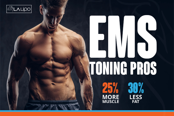Graphic of man with toned body showing the benefits of LA-EMS Body Sculpting Greater London (Sutton) treatment