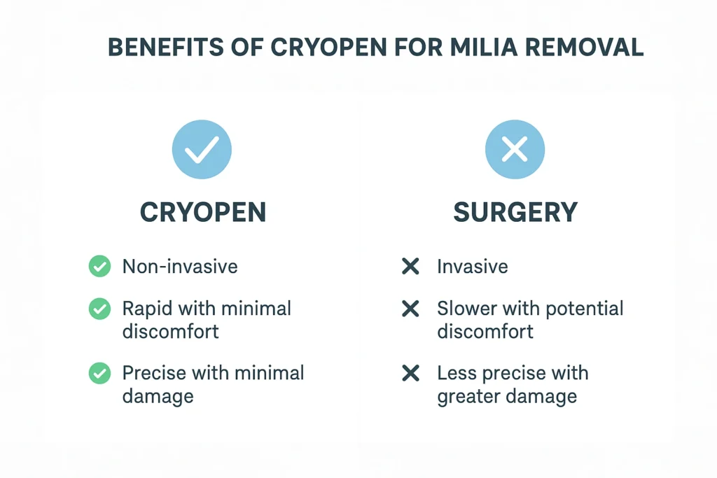 Benefits of cryopen for milia removal Greater London (Sutton) compared to surgical treatments.