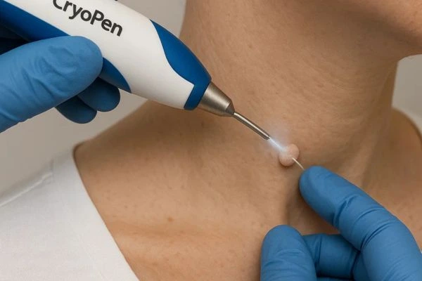 Person receiving cryotherapy Greater London (Sutton) for skin tag removal
