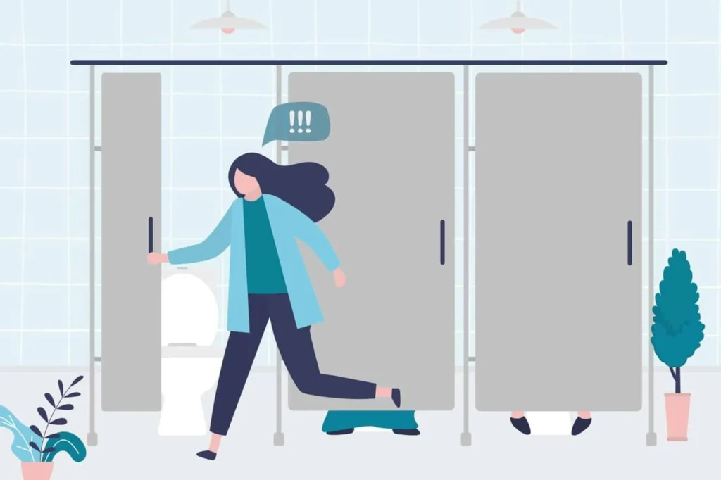 graphic of Urine incontinence Greater London (Sutton) woman running to the toilet.
