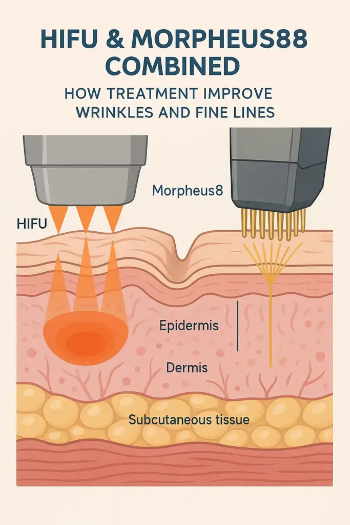 Diagram showing HIFU & Morpeus8 Greater London (Sutton) and the benefits for reduction in wrinkles and fine lines