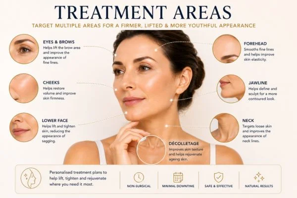 Areas of treatment for the ultimate lift tighten treatment Greater London (Sutton)